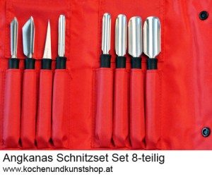 Angkanas Basis Gemüse Schnitzmesser Set 8-teilig Variante 2 in roter Nylon Tasche